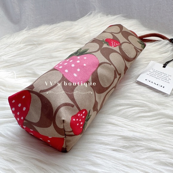 NWT Coach Mini Umbrella In Signature Wild Strawberry Print Khaki CI017 - Picture 2 of 5